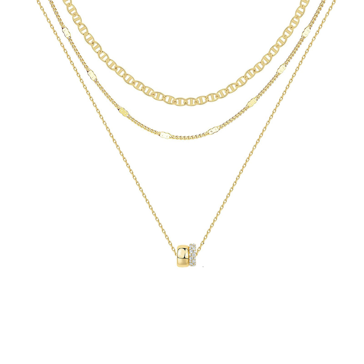 Triple-Layer Cubic Zirconia Cylinder Pendant Necklace