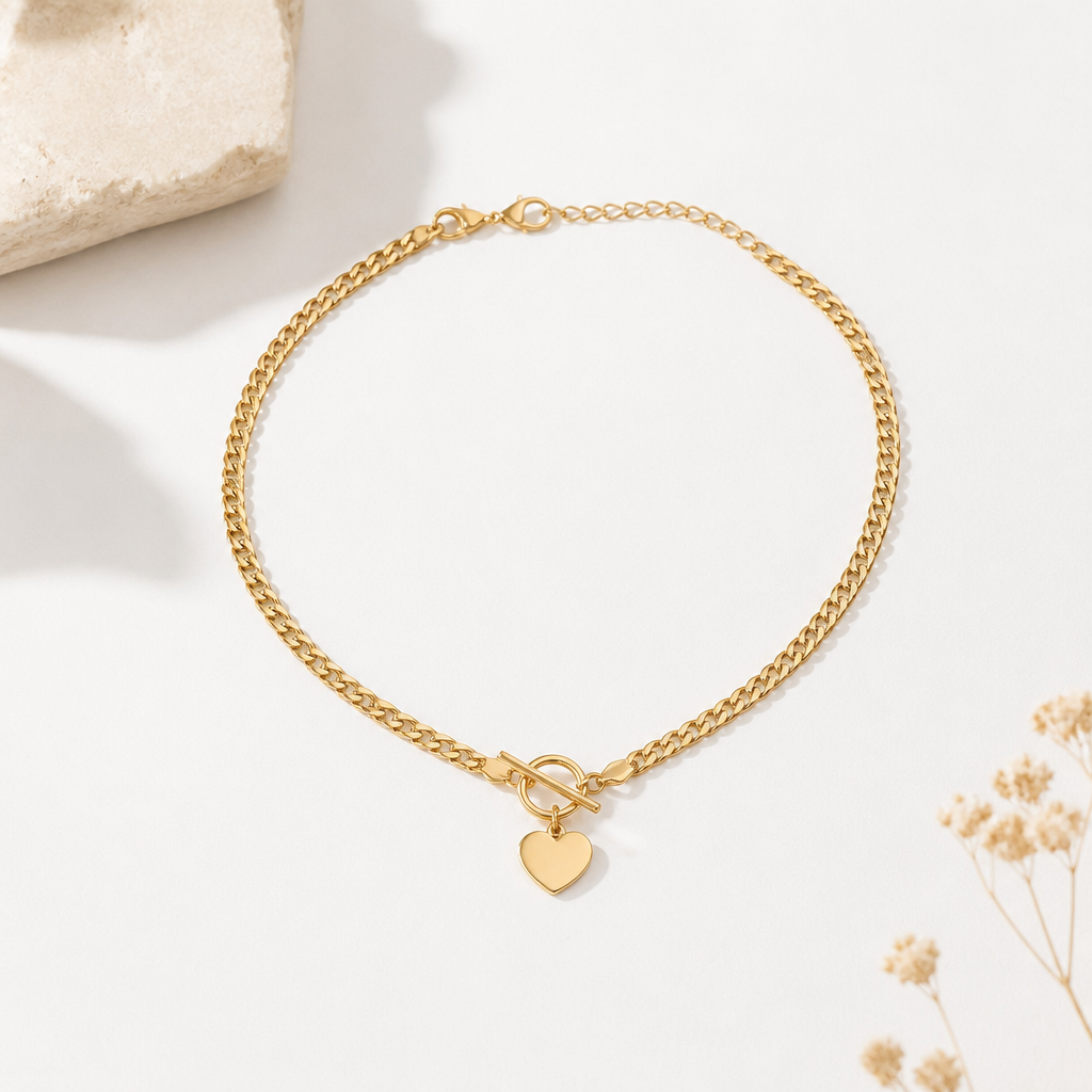 Heart Toggle Clasp Chunky Chain Necklace