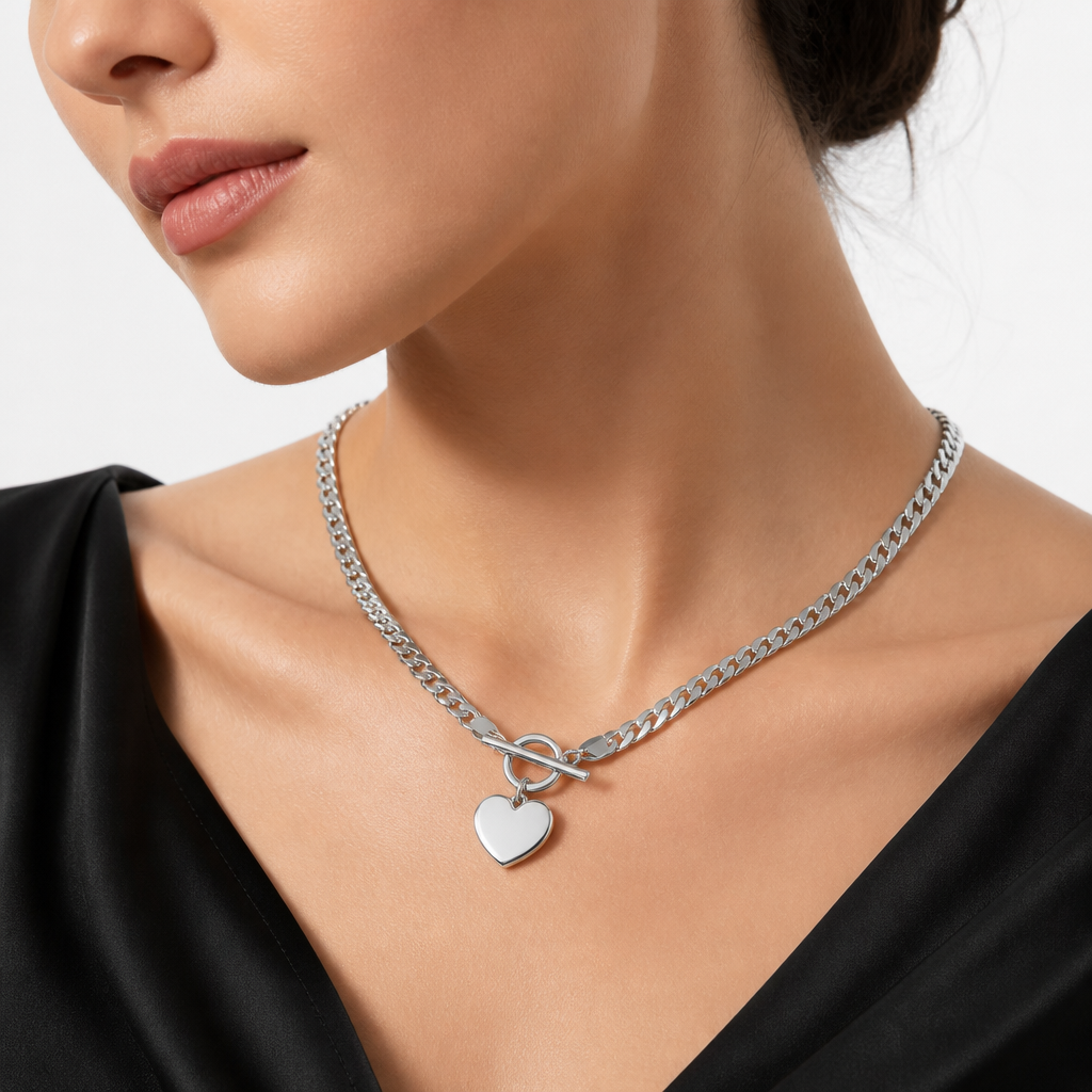 Heart Toggle Clasp Chunky Chain Necklace