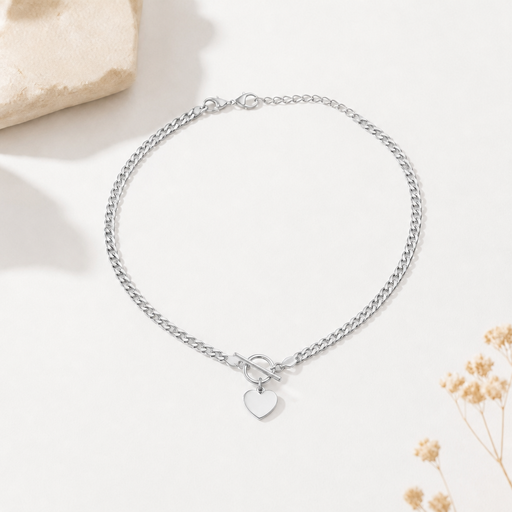 Heart Toggle Clasp Chunky Chain Necklace