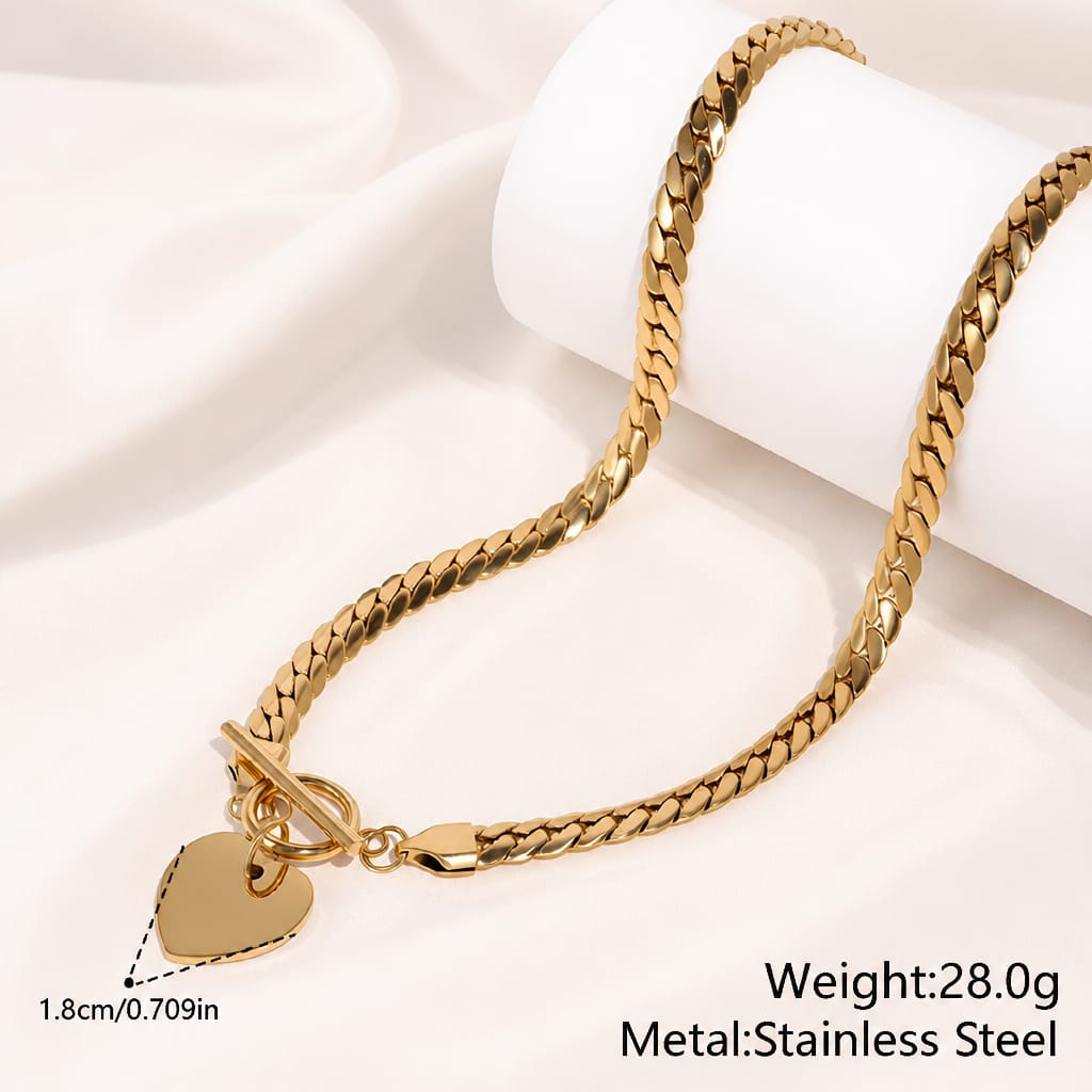 Heart Toggle Clasp Chunky Chain Necklace