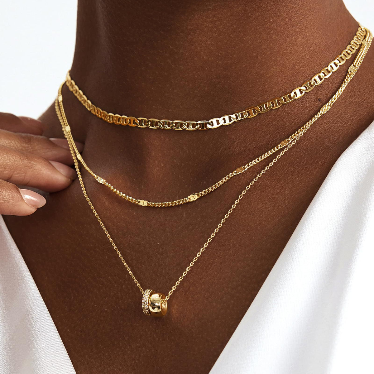 Triple-Layer Cubic Zirconia Cylinder Pendant Necklace