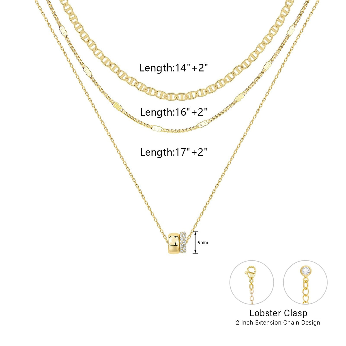 Triple-Layer Cubic Zirconia Cylinder Pendant Necklace